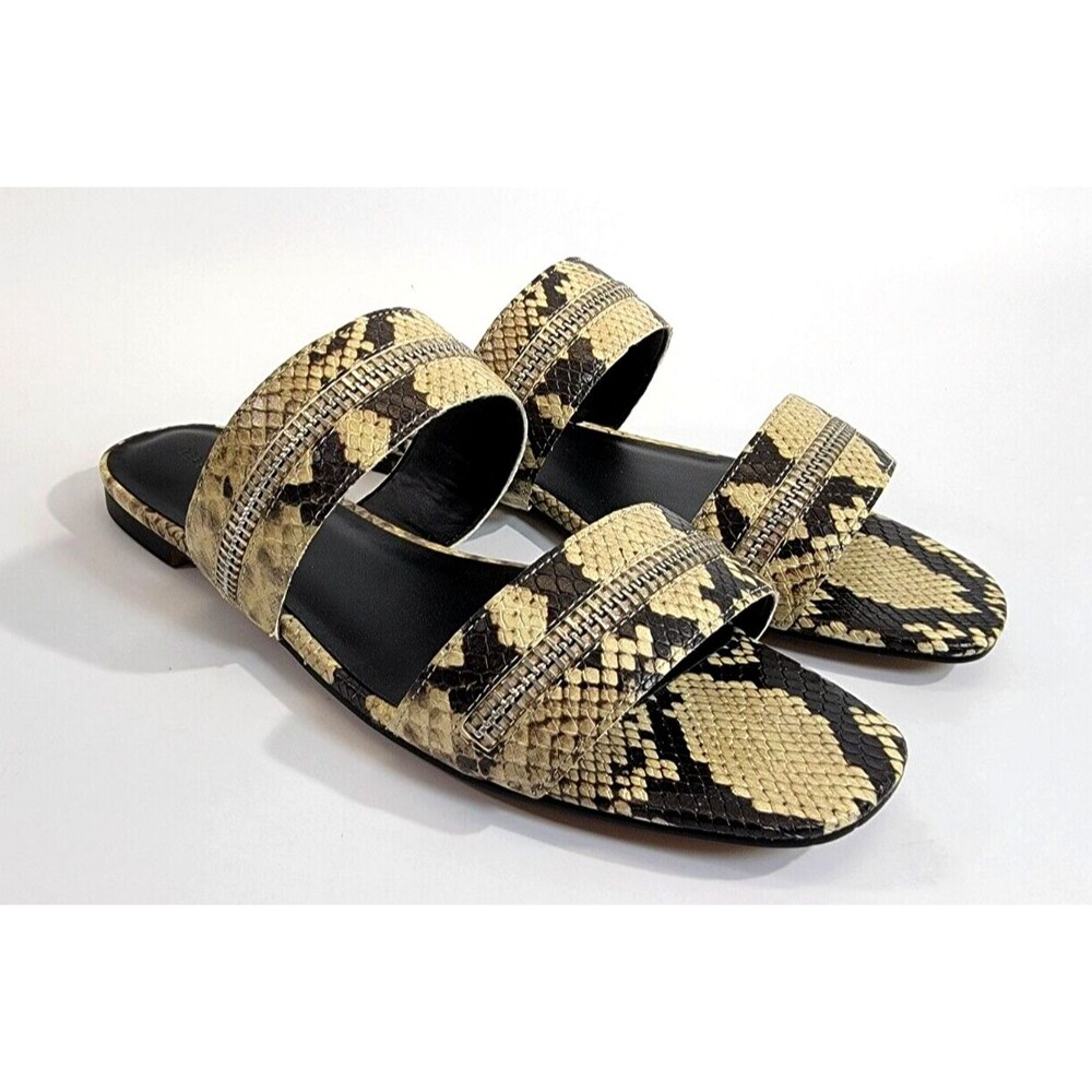 NEW Rebecca Minkoff 9.5 Marciann Too Sandal Snake Embossed Flats‎ Slip On